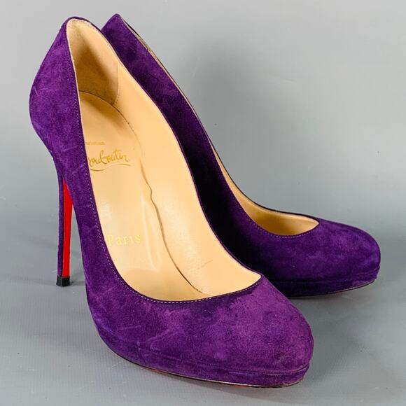CHRISTIAN LOUBOUTIN Size 4.5 Purple Suede Platform Pumps - Picture 1 of 11